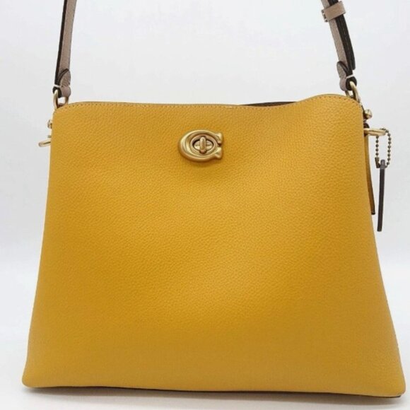 COACH NEW Willow Shoulder Bag Color block C2580 Mustard Yellow Beige Leather - Picture 5 of 6
